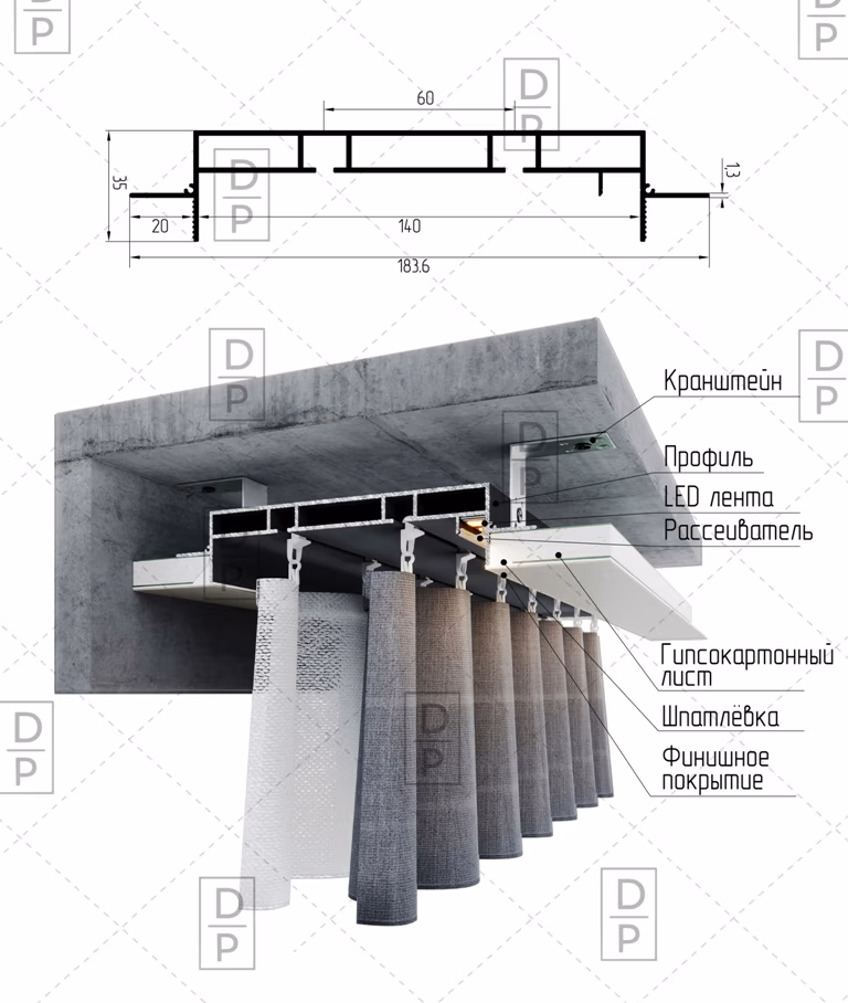Низкий карниз AP1025 скрытый карниз - Микроплинтусы и мини-системы